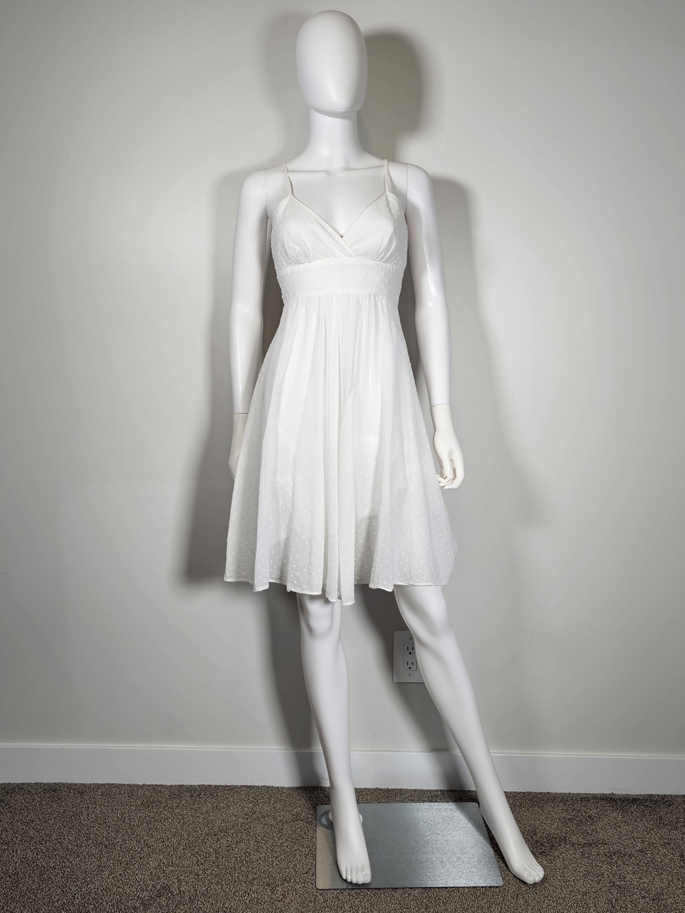 Club Monaco White Spaghetti-Strap Fit & Flare Polka Dot Mini Dress Sz 6